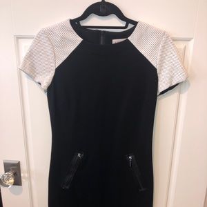 Black dress with white leather (faux) sleeves